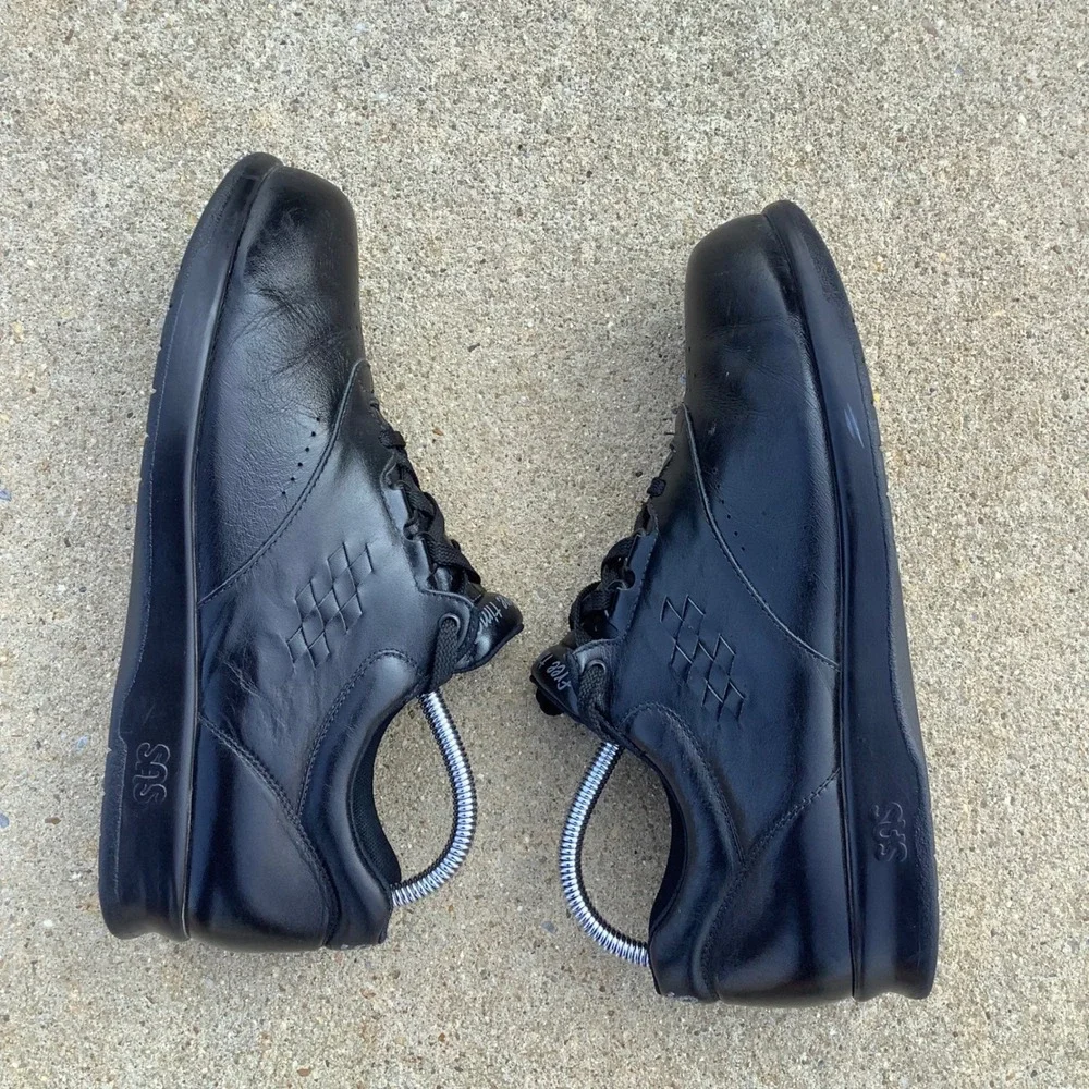 SAS Free Time Mens Black Leather Walking Shoes Comfort Sneakers Size 9.5 Wide
